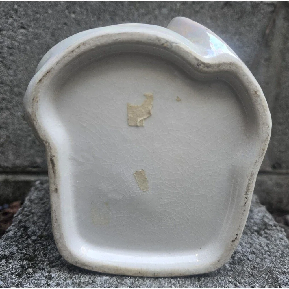 Praying Virgin Mary Madonna Ceramic Planter Opalesent Glaze w/ Gold Details Vtg